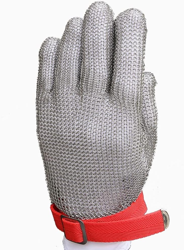 Stainless Steel Cut Resistant Gloves, Restaurant Chef Slaughterhouse Butcher Safety Work Gloves, Adjustable Wristband (Size : 1PCS/S)