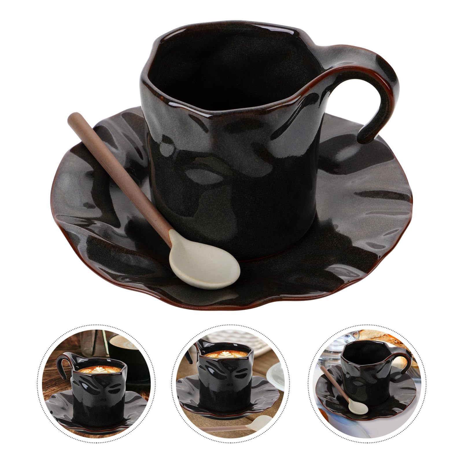 Alipis Keramikbecher Satz 150ml mit Henkel aus Keramik in Kaffee