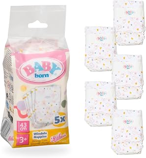 BABY born Doll Nappies 5 Pack, Reusable Toy Nappies for 43cm Dolls