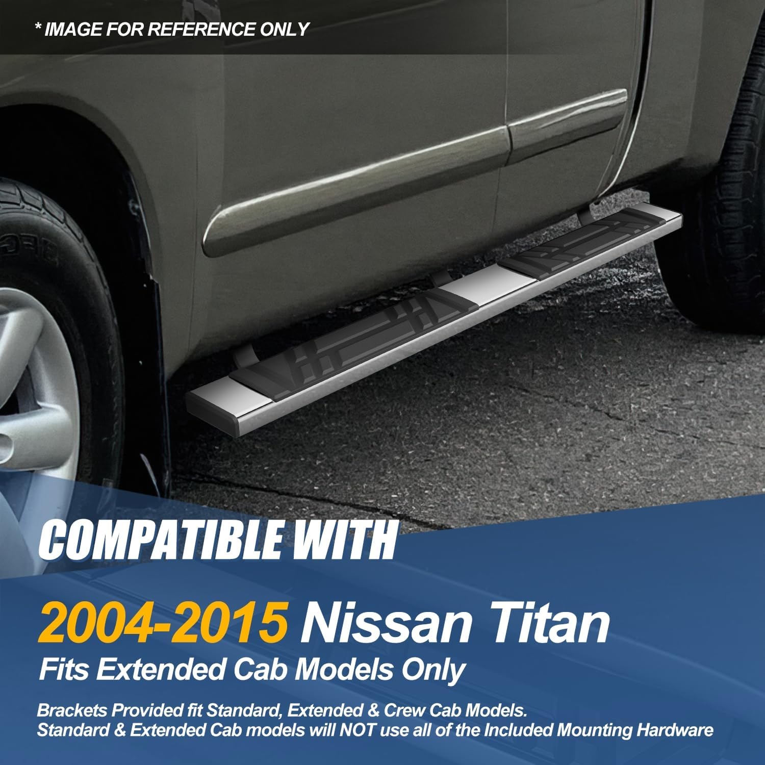 Auto Dynasty Running Boards Compatible with 2004-2015 Nissan Titan Extended Cab, Stainless Steel Side Step Rail Nerf Bars, Anti-Slip ABS Cover, 6.5" x 73" Step Bars, Polished Chrome