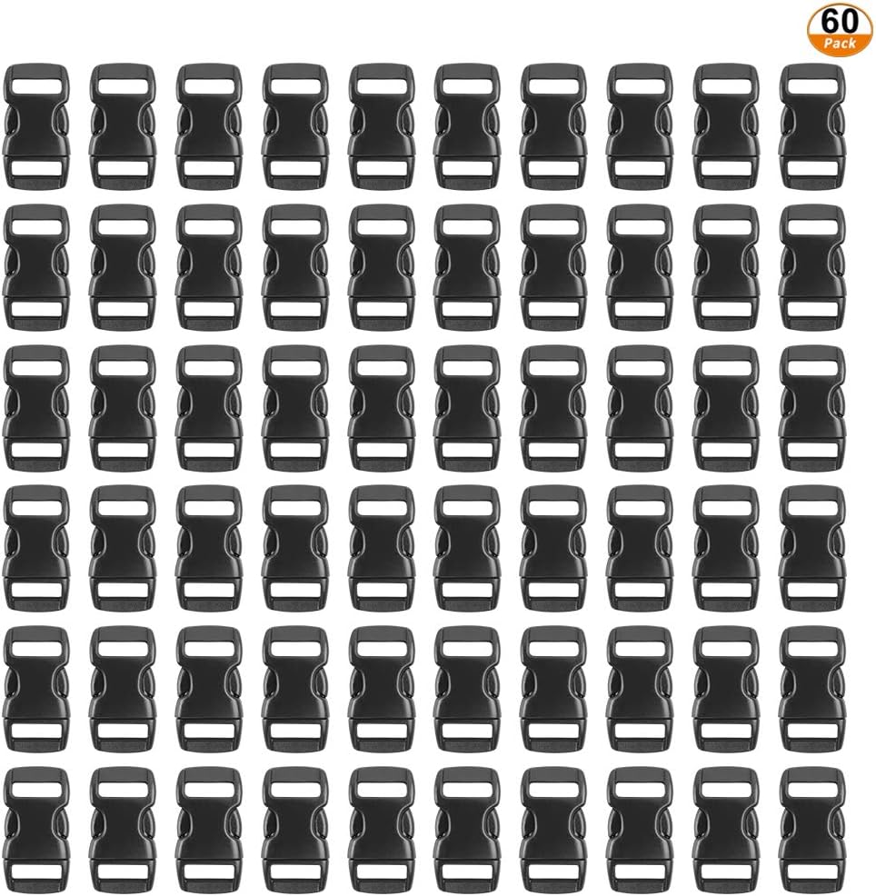 60 Pieces 10mm(3/8") Side Release Plastic Buckles, Black Click Buckle Replacement Buckle Clip for Bags Dog Collar Webbing Backpack Accessories