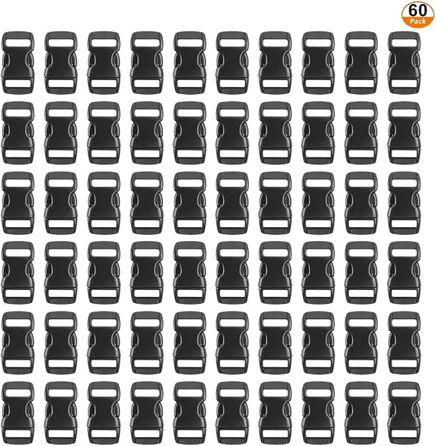 60 Pieces 10mm(3/8") Side Release Plastic Buckles, Black Click Buckle Replacement Buckle Clip for Bags Dog Collar Webbing Backpack Accessories