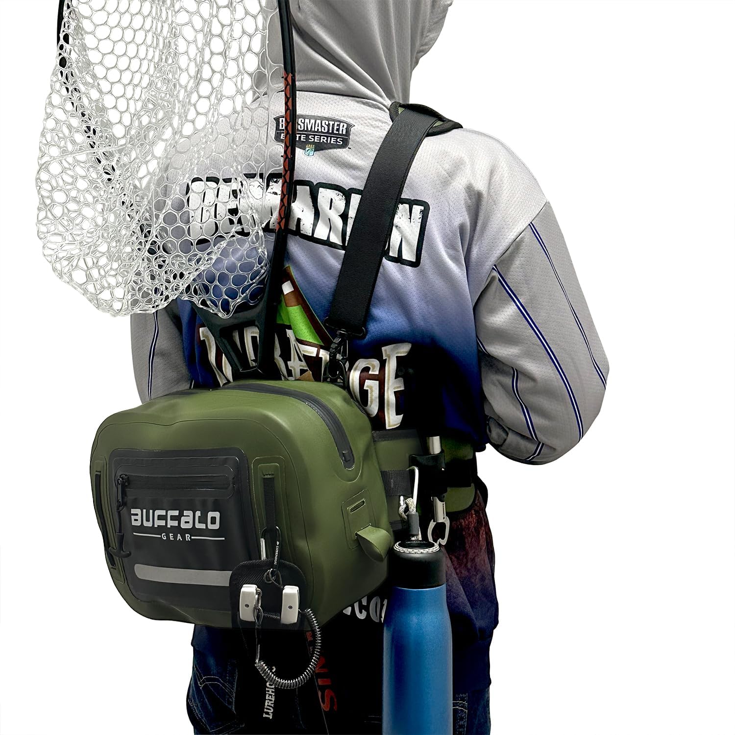 Buffalo Gear Wasserdichte Angelgürteltasche, 8,9 l, mit luftdichtem Reißverschluss, für Fliegenfischen, Kajak, Camping, Outdoor-Sport, Grün