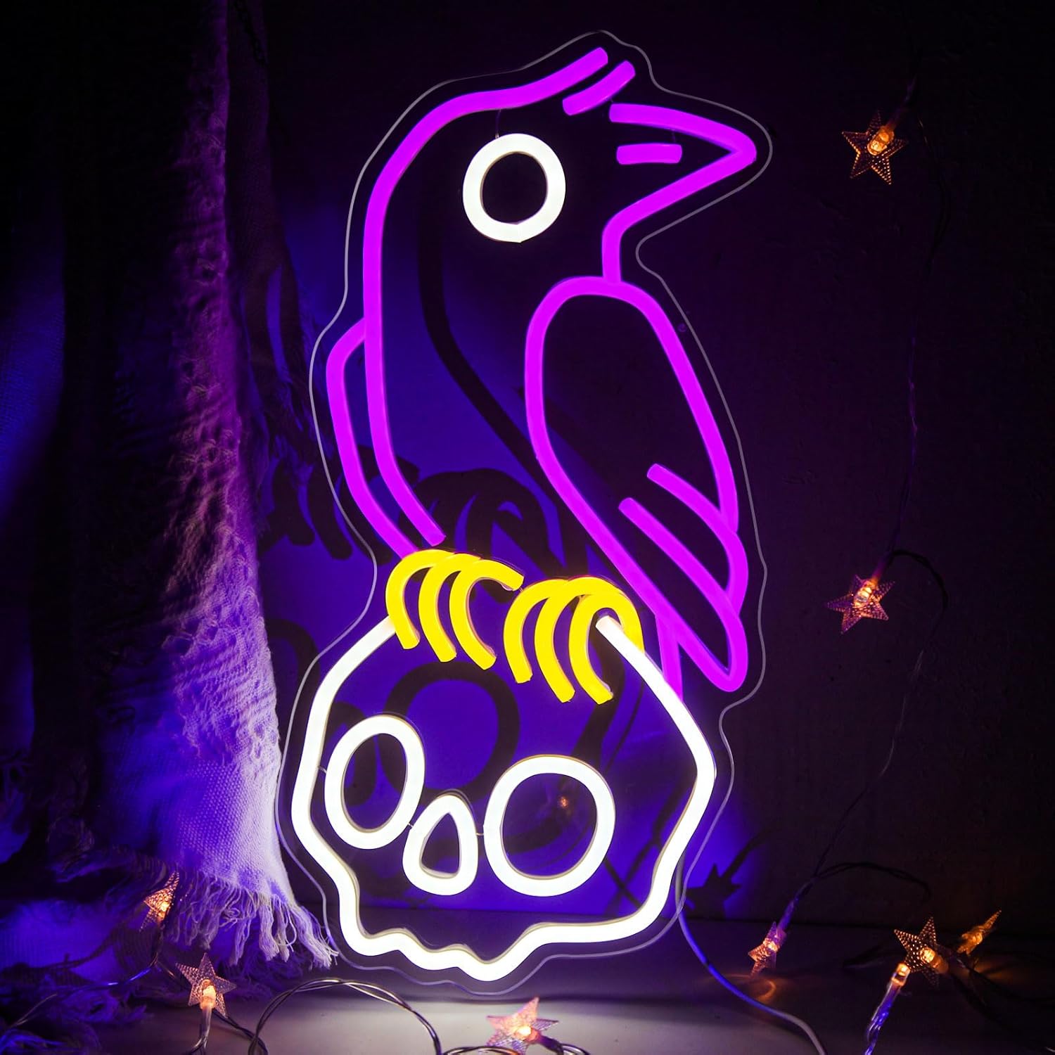 Crow Skull Neon Sign for Bedroom Dimmable Skull Light Halloween Horror Neon Signs Skeleton Head Wall Decor Skull Lamp Led Neon Light for Man Cave Beer Bar Game Room Party Decor Gifts