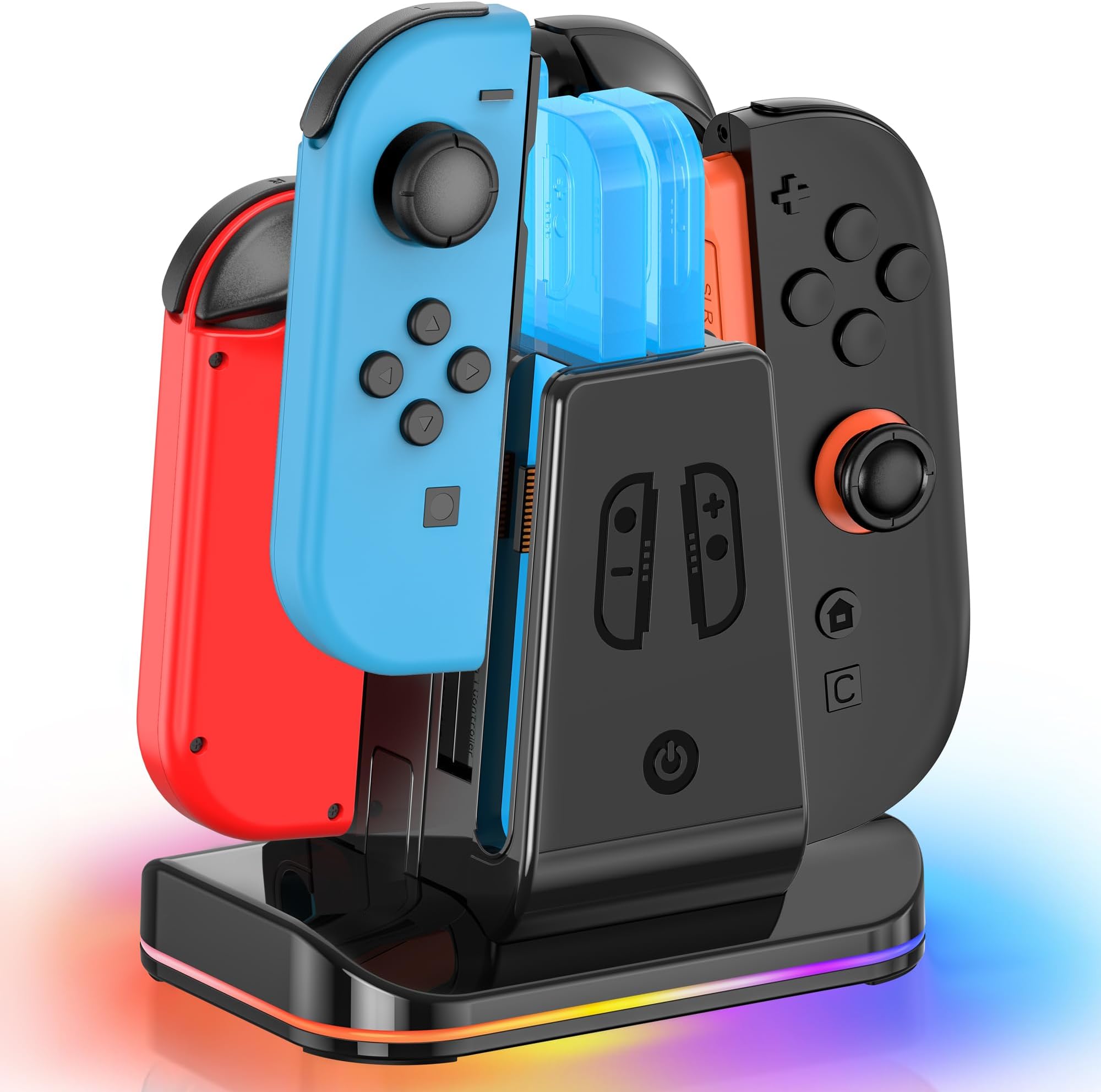 Switch 2 & 1 Controller Charger, 2-in-1 Charging Dock for Nintendo Switch 2025 / OLED/Original Joycons, Fast Charger Station with 9 RGB Modes, for Joy-Con 2/1 Accessories, for Nintendo 64 Console