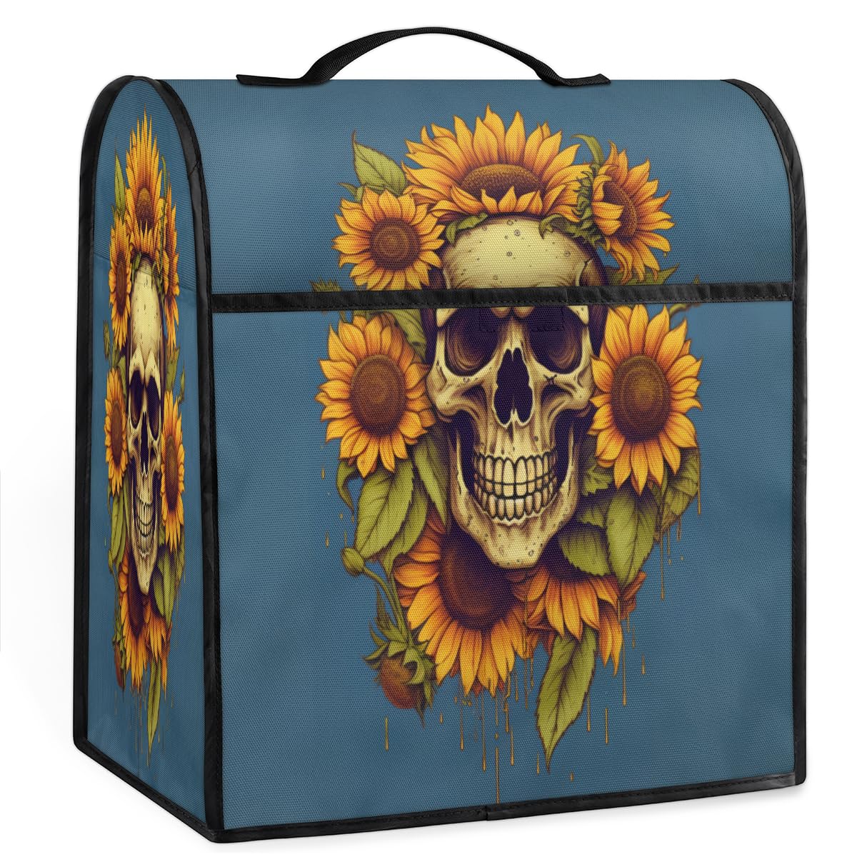 Coffee Maker Cover Sunflower Skull Kitchen Appliance Covers Small Appliance Covers Blender Cover Juicer Cover Dust Covers for Kitchen Appliances with Top Handle and Pockets,Washable,C100