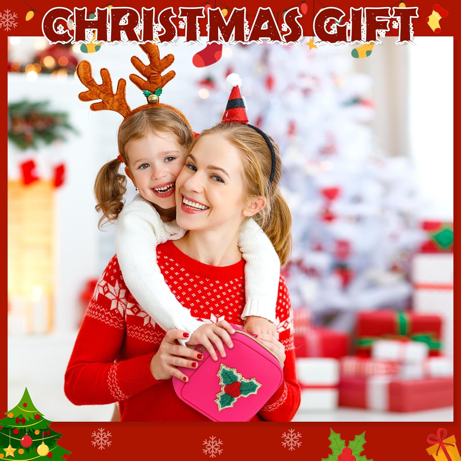 Abbylike 12 PS Christmas Preppy Patch Makeup Bags Bulk Small Nylon Holiday Makeup Bag Skincare Pouch Xmas Zipper Cosmetic Pouch Preppy Thing for Travel Christmas Women Gift(Classic,Assorted Colors)