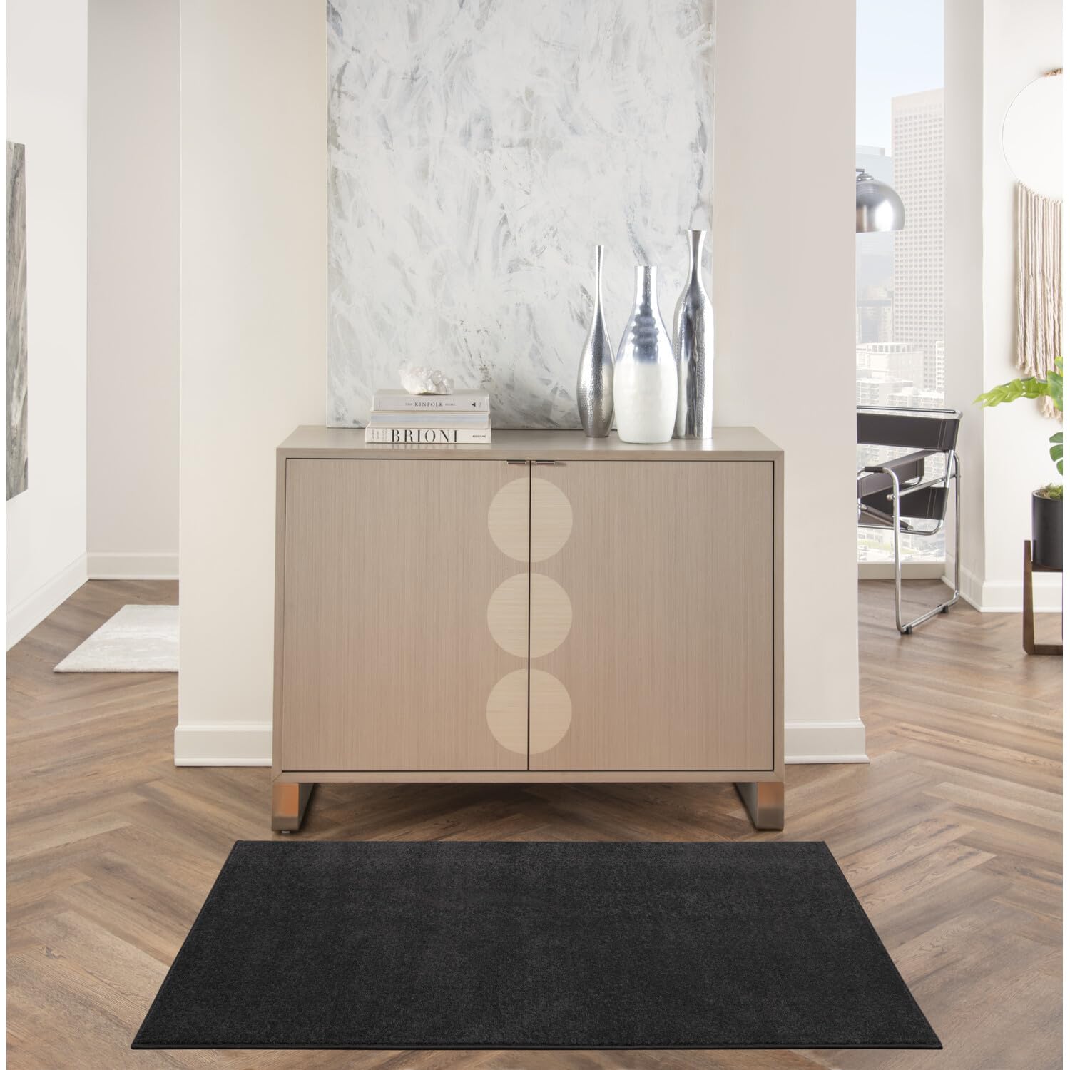 Nourison Essentials Indoor/Outdoor Black 3' x 5' Area Rug, Easy Cleaning, Non Shedding, Bed Room, Living Room, Dining Room, Backyard, Deck, Patio (3x5)