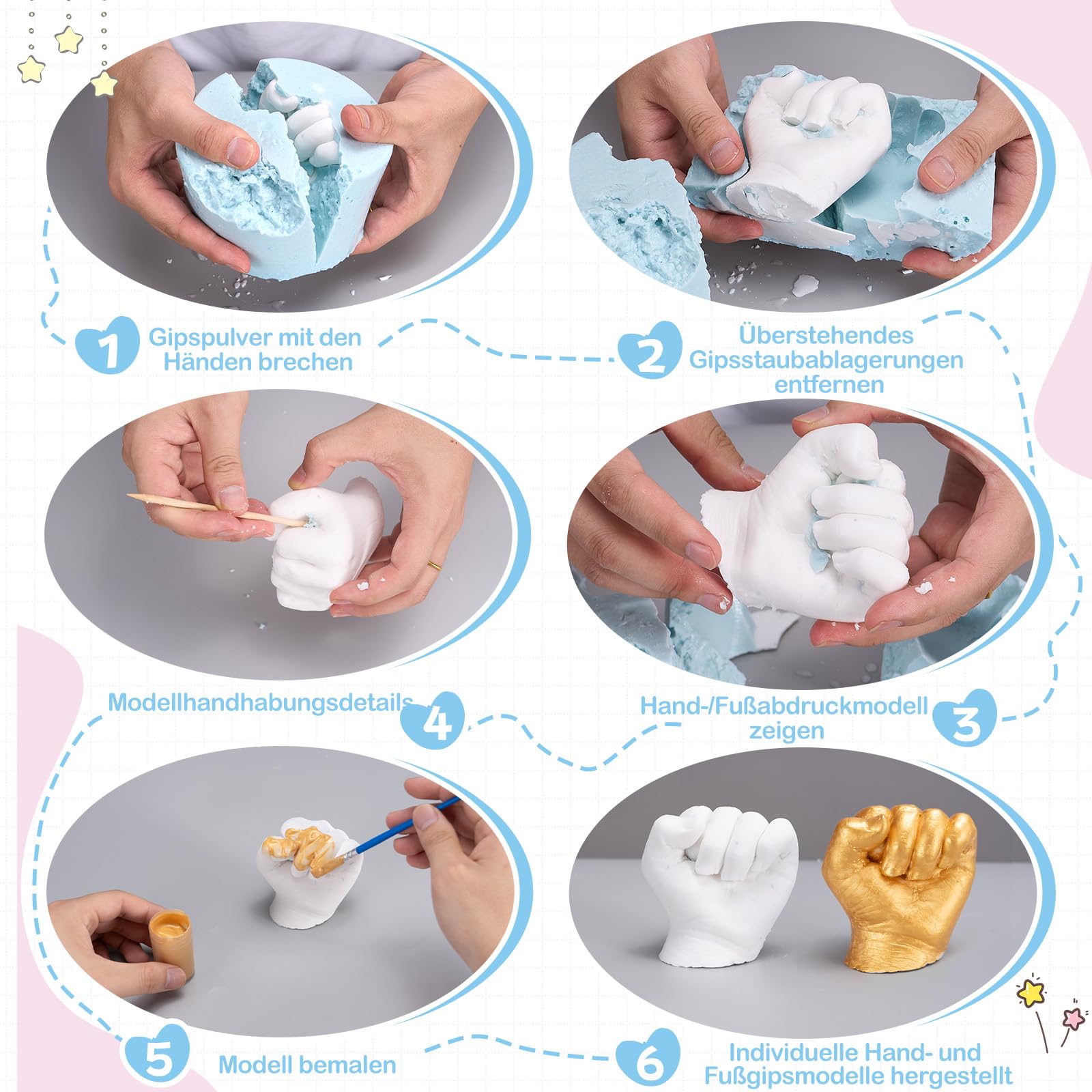 Huella de yeso para bebé, Kit 3D Molde Manos y Pies Para Bébé, Taricor Kit Escultura Manos y Pies, No Tóxico y Fácil de Usar, Recuerdos, Recuerdos para Niños o Recién Nacidos