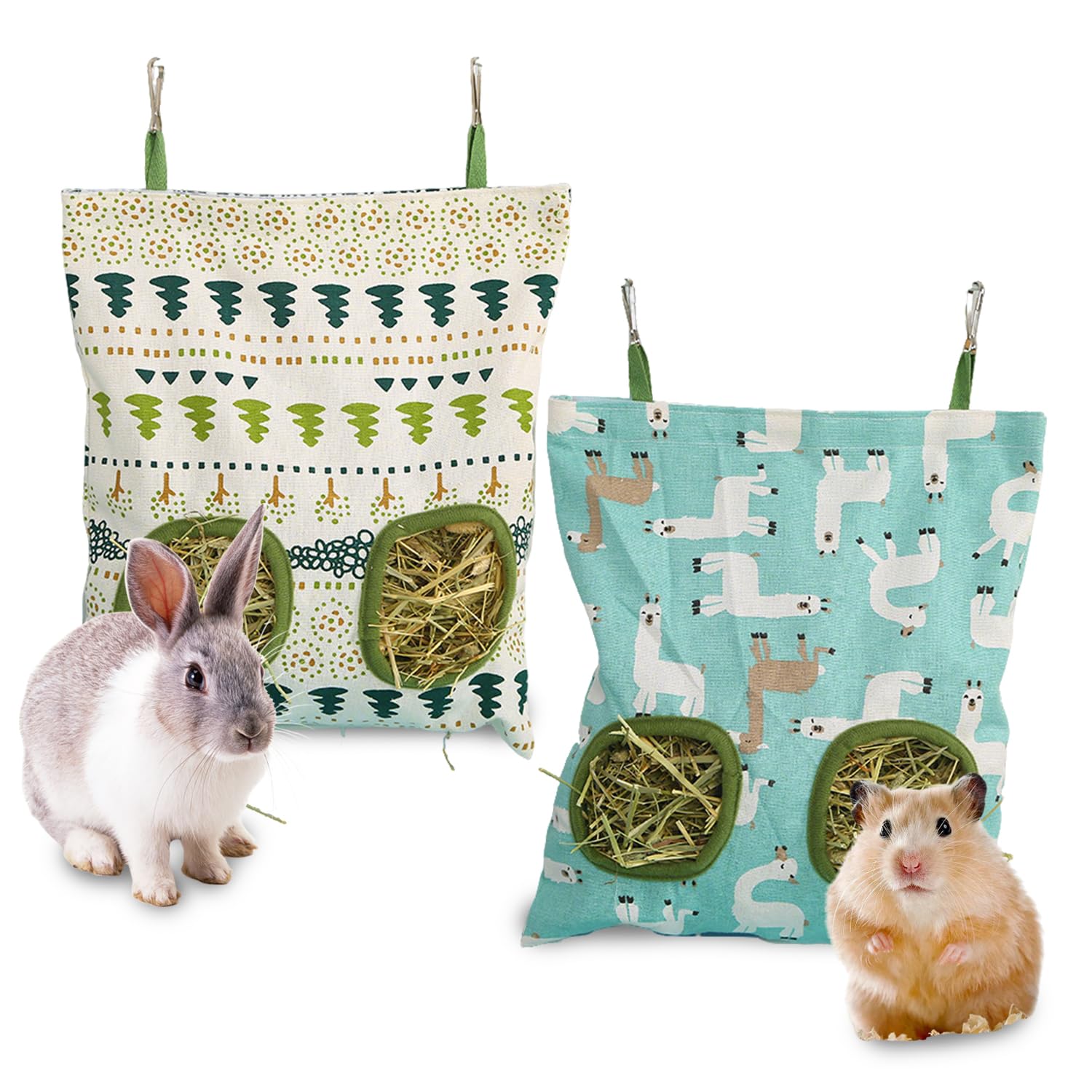 Cokoozoo Rabbit Hay Feeder, 2Pcs Guinea Pig Hay Feeder, Washable Hanging Hays Bags, Rabbit Hay Feeder Bag