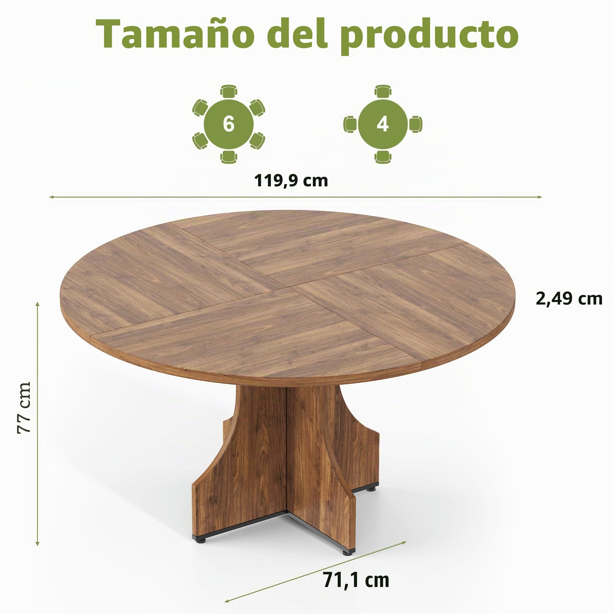 Garvee Mesa de Comedor Redonda de 120 cm para 4-6 Personas, Mesa de Cocina Moderna de Estilo rústico con Estante Inferior, Patas Regulables en Altura, fácil Montaje, Color Nogal