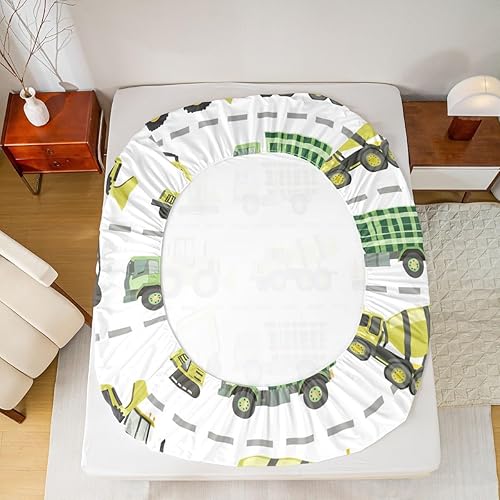 Miniatura 5 de Juego de sábanas de coche de dibujos animados para niños, sábanas de excavadora con bolsillo profundo, sábana bajera ajustable para niños y niñas,