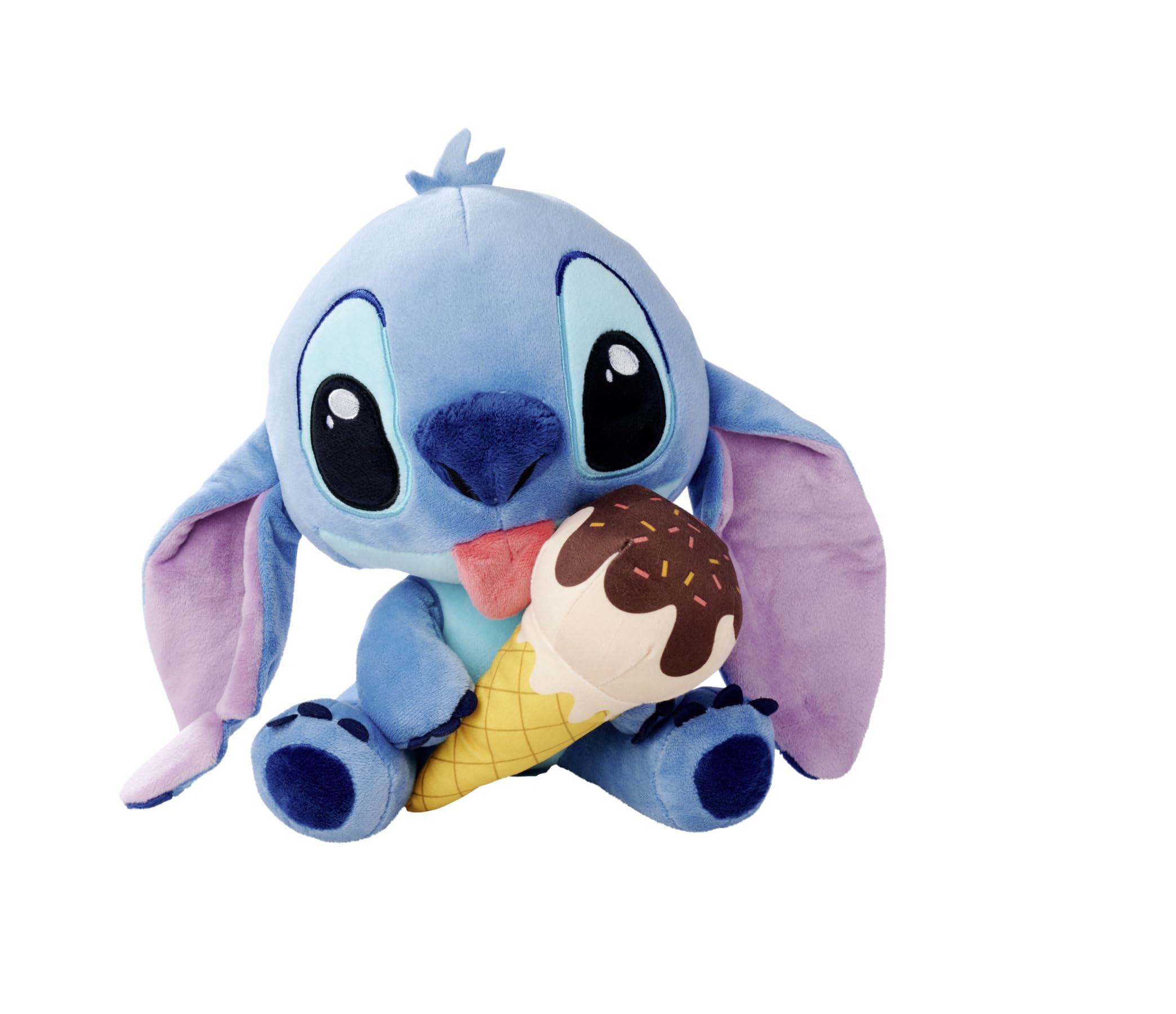 Simba Disney Stitch Kuscheltier mit Eiscreme – Plüschfigur zum Knuddeln, mit Waffel in der Hand, Sommerfeeling mit herausgestreckter Zunge, weicher Kuschelfreund, blau, 25 cm, ab 0 Jahren