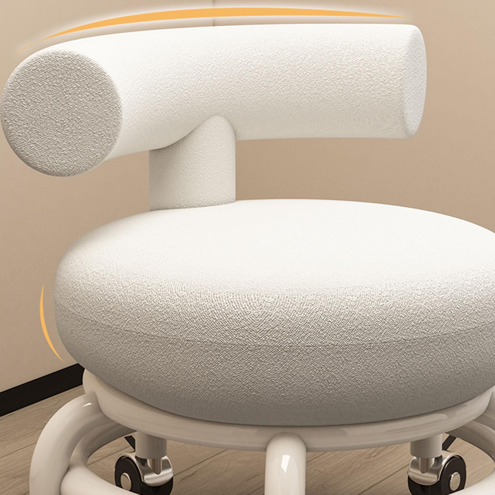 Tabouret bas à roulettes pivotant à 360° en cuir PU souple rond, idéal pour la maison, le bureau, le garage, le massage, le fitness, etc