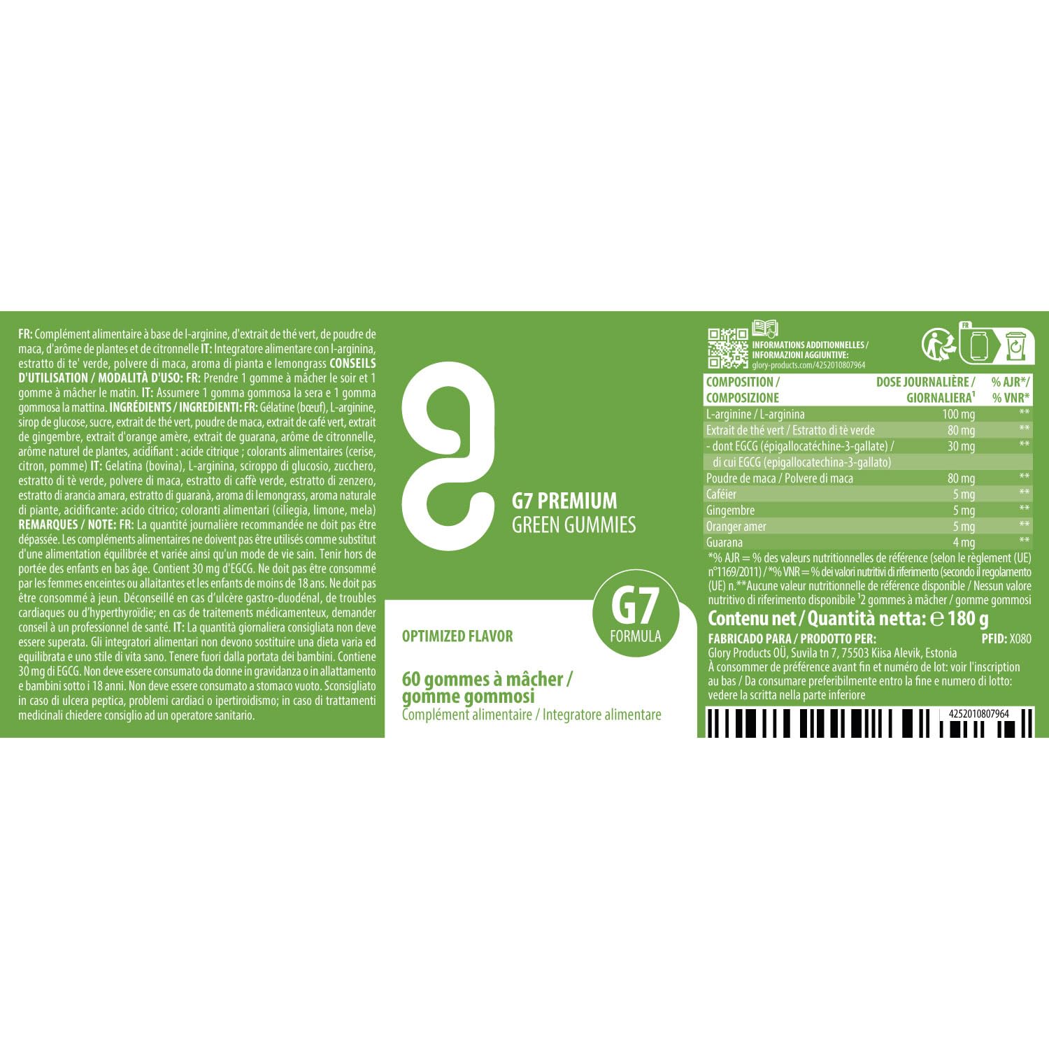 Green Gummies G7 Plus oursons en gomme | Pour femmes et hommes | 60 pièces par boîte 1x