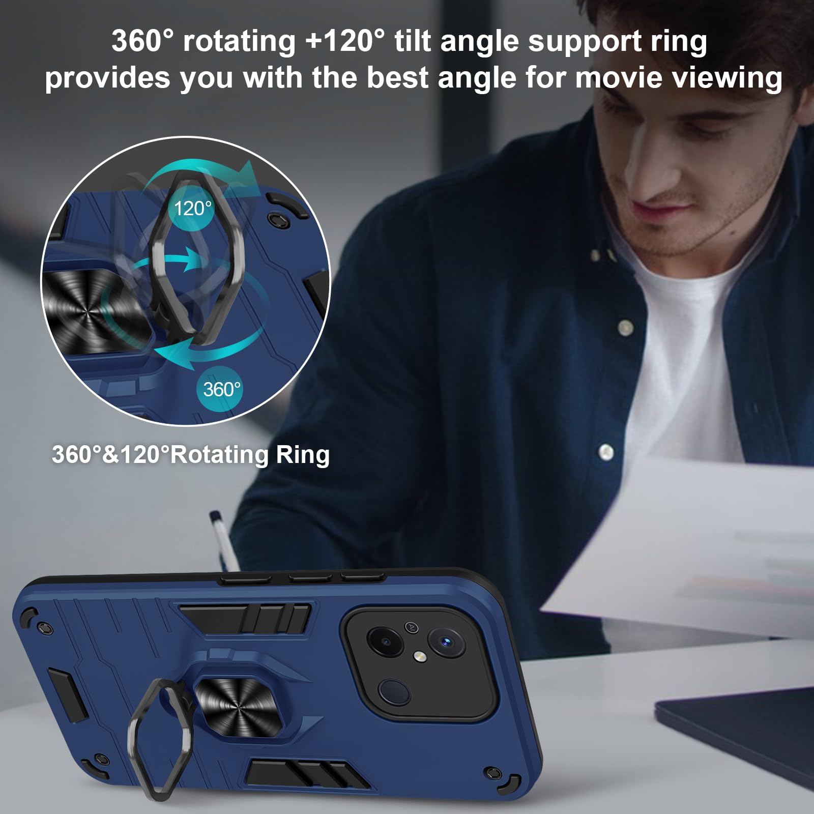 Funda para Xiaomi Redmi Note 15 Pro 5G, Carcasa Antigolpes con Soporte anular metálico, Case Protectora de Grado Militar, Azul — view 403
