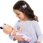 Disney Darlings Baby Dolls Deluxe Minnie Feature Doll Blonde Hair Blue Eyes, Wonderfully Happy Heart Glow Baby Doll with Baby Bottle and Birth Certificate | Licensed by Jakks Pacific, Interactive Features, Includes Accessories, Gift for Girls Ages 3+