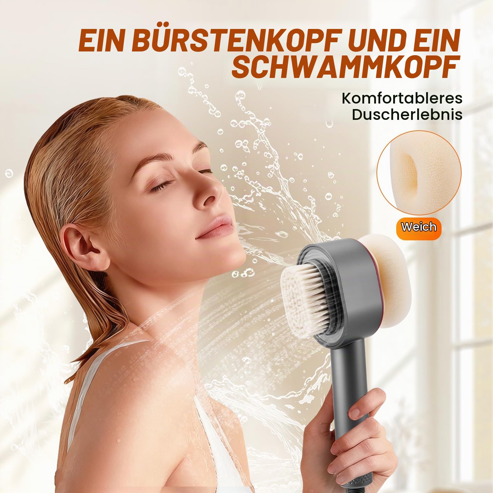 Filtersonic 3 In 1 Duschkopf Doodle,Duschkopf Set mit 2 magnetische Reinigungsbürsten und Carbon-Aktivekohlefilter,Filter entfernt,Chlor, Kalk, Bakterien und Schwermetalle (Grau)