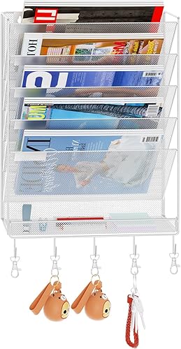 Miniatura 9 de Organizador de archivos, para fijar sin taladrar, soporte para documentos A4 y suministros de oficina, almacenamiento, soporte de revista de pared,