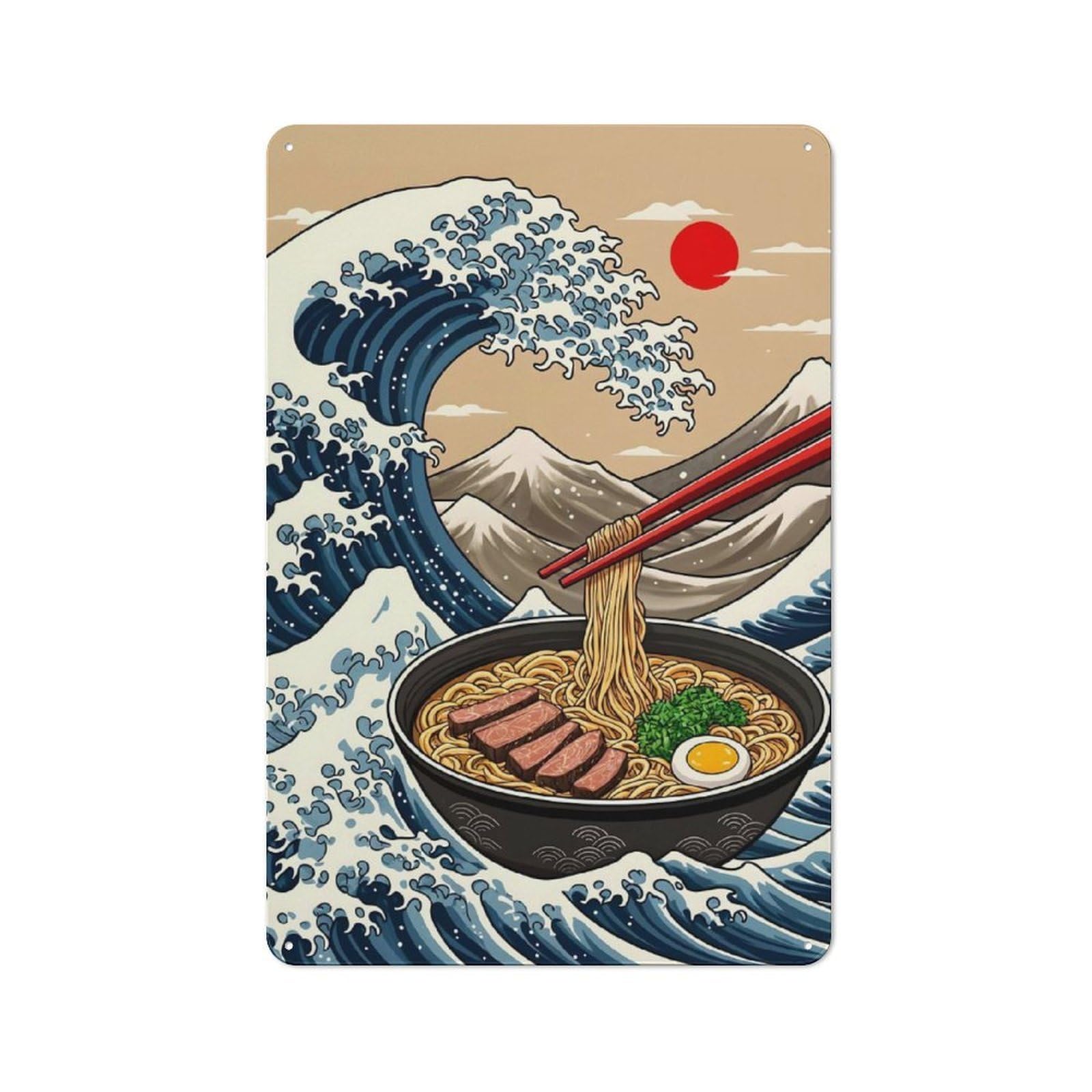 Junmoney Ramen Great Wave Bistro Style Decorative Metal Plaque 30X20cm, Bistro Wall Plaque For Tea Room, Shop Wall Or Breakfast Area