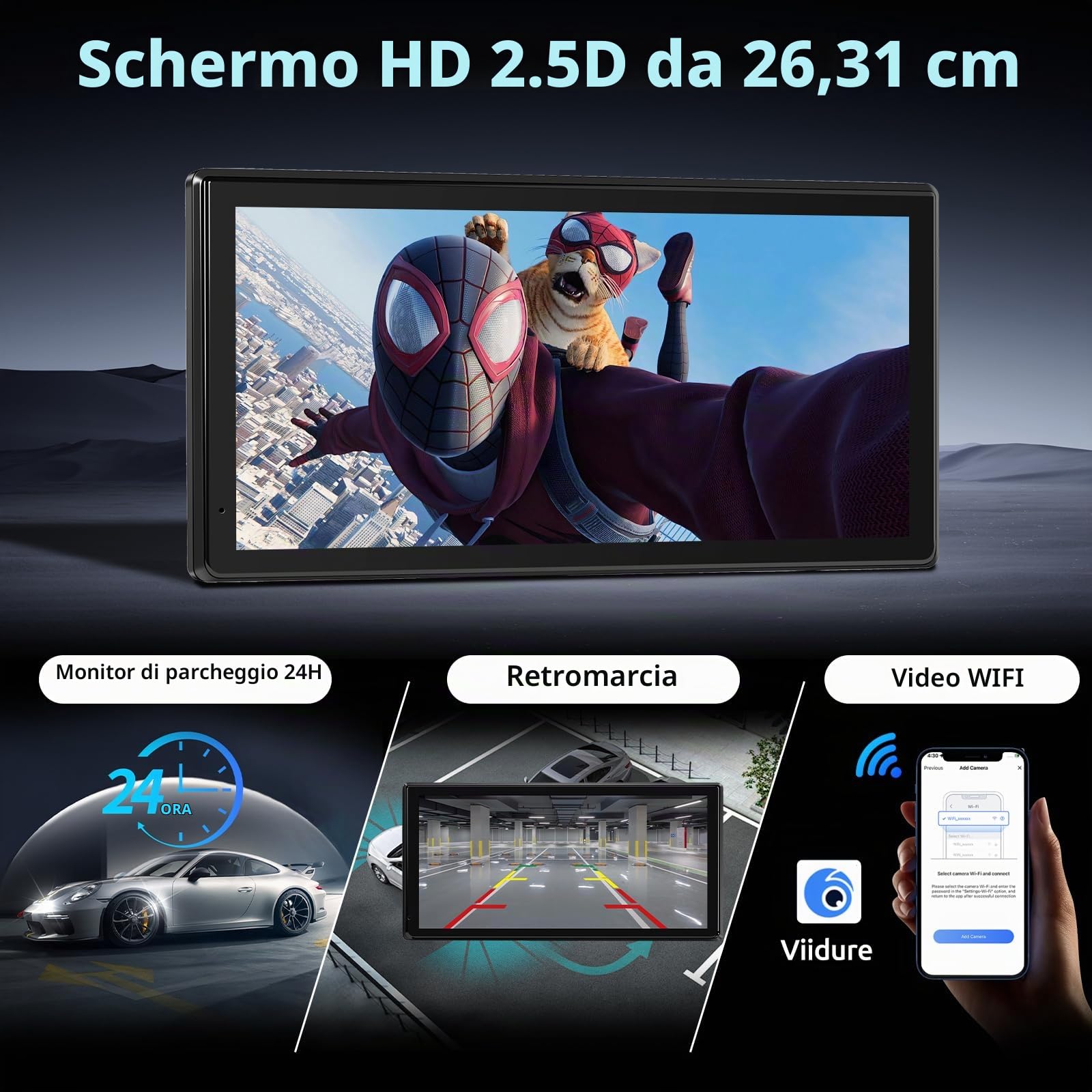 Hodozzy RV 4 Telecamera Pposteriore con Carplay Senza Fili Android Auto, 10,36 Zoll IPS Bluetooth Touchcreen, DVR 1080P con USB/TF Card, IP68 Impermeabile Visione Notturna per Camion Autobus Camper