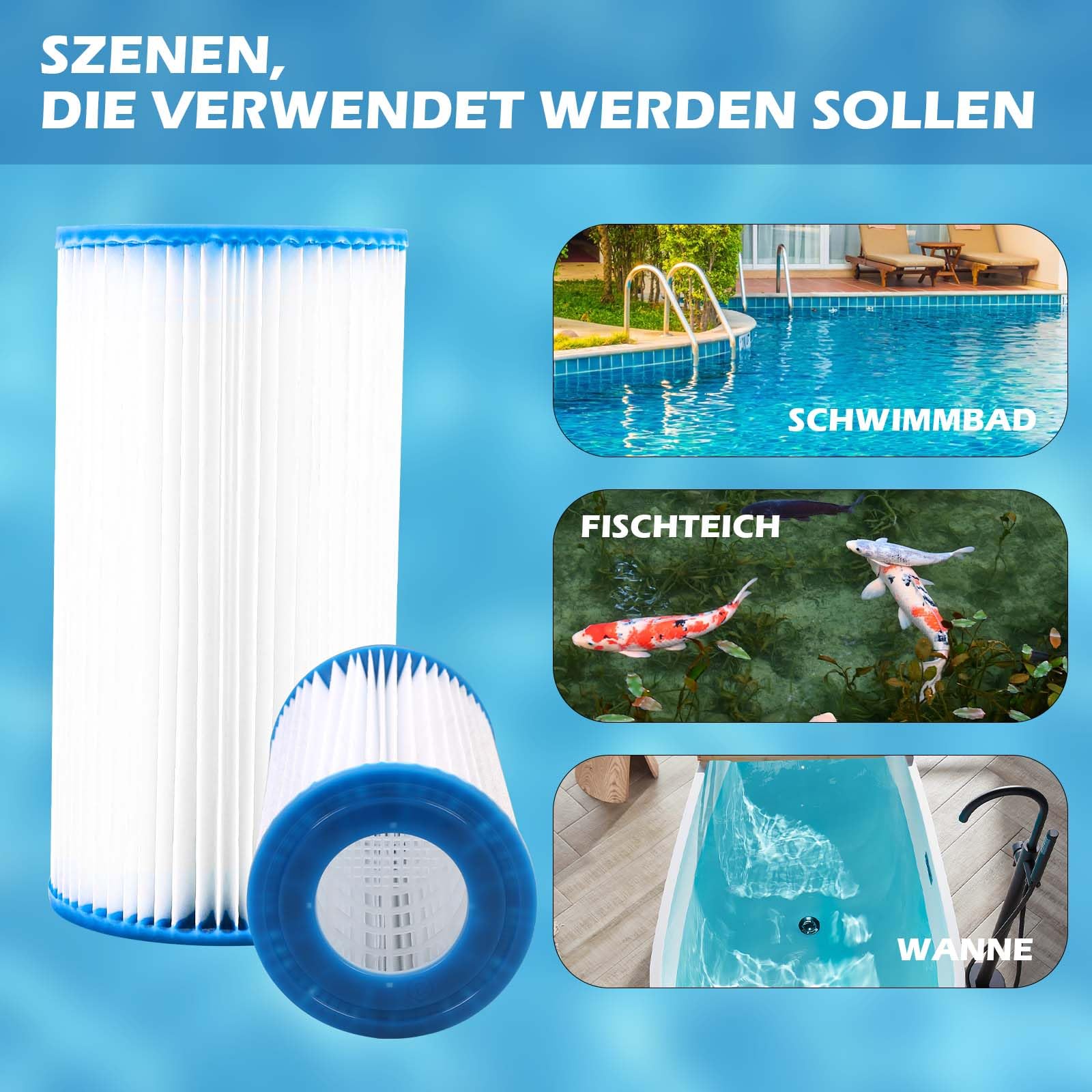 Lot de 8 cartouches filtrantes de rechange pour piscine Best-Way Taille III -580123 - Filtre de rechange pour piscines gonflables, sous-marins chauds et spa