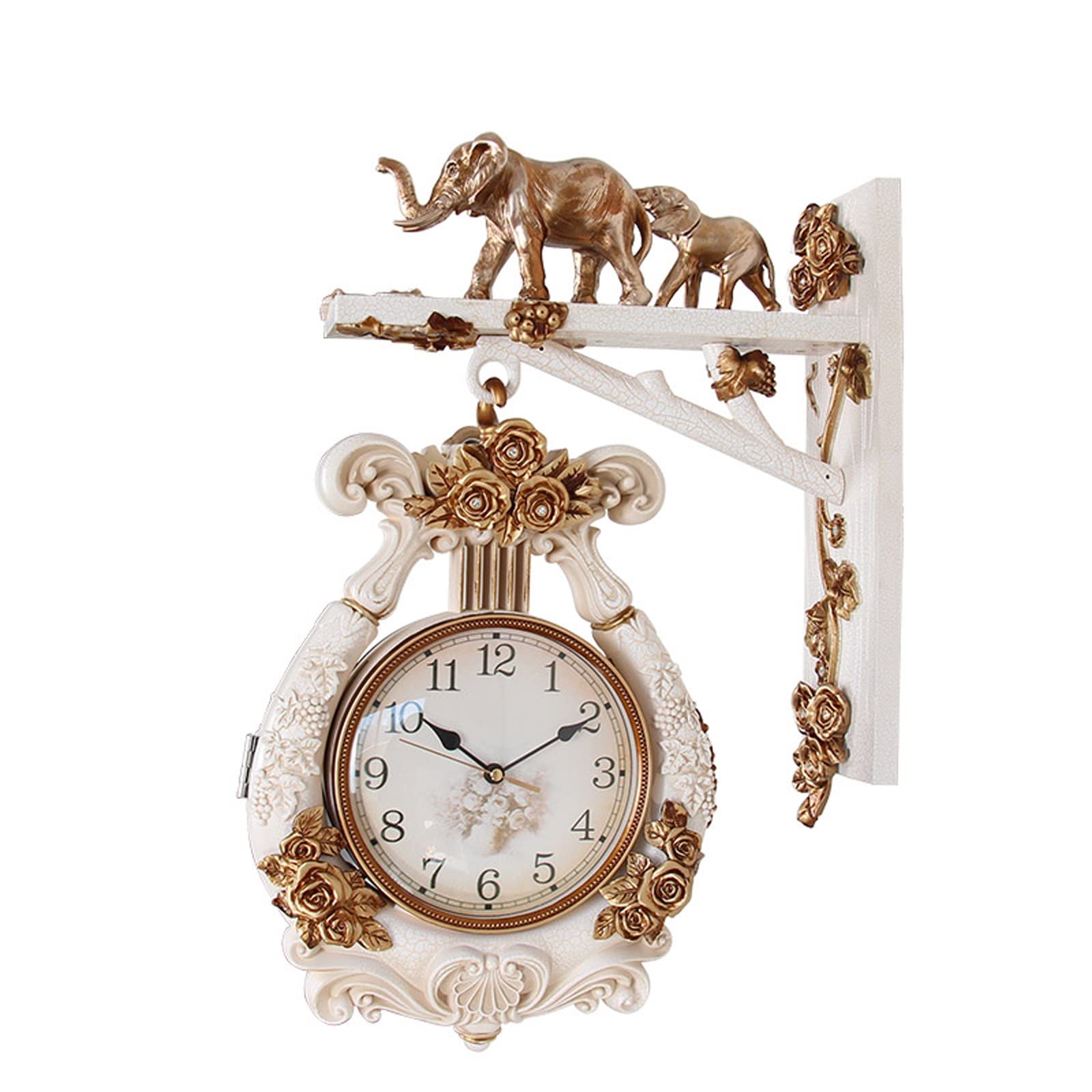 Horloge murale double face éléphant de luxe en métal forgé au design artistique majestueux