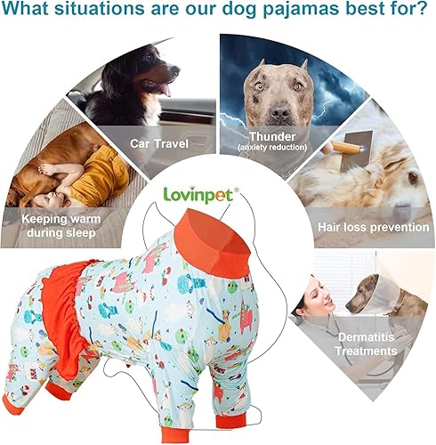 Miniatura 4 de LovinPet Pijamas para perros Pitbulls  Protección UV, camisa de recuperación posoperatoria, tela elástica de punto ligero, estampado de alpaca
