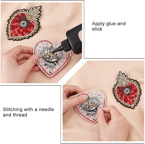 Miniatura 3 de INFUNLY Parches con cuentas de corazón de ojos malvados, parches de apliques de lentejuelas de 3 estilos para coser en ropa, jeans, chaquetas,