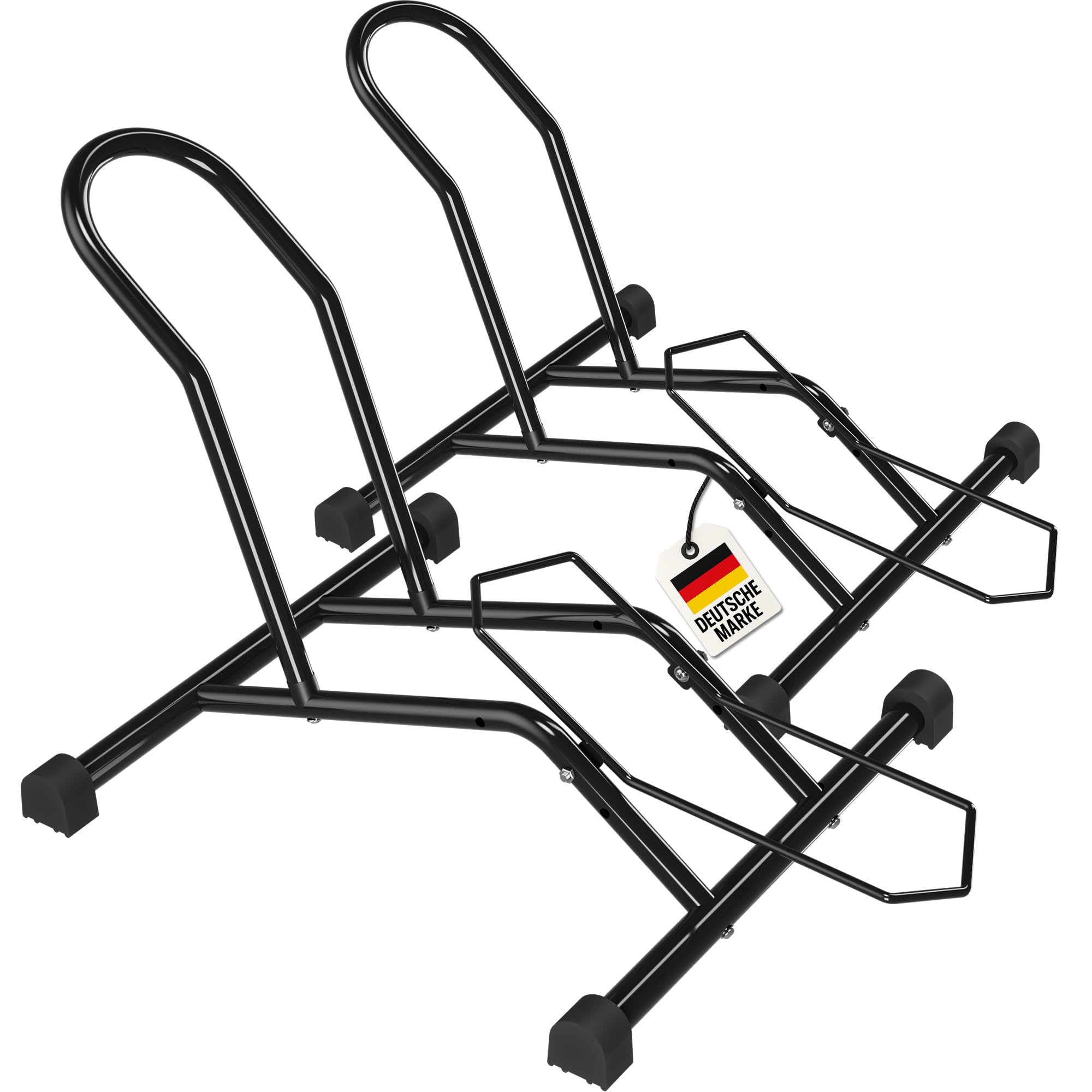 WELLGRO 2x Fahrradständer Boden – Universal Fahrrad Ständer für Mountainbike, Rennrad & Fatbike – Robuster Radständer aus Stahl für Garage, Keller & Außenbereich – Schwarz