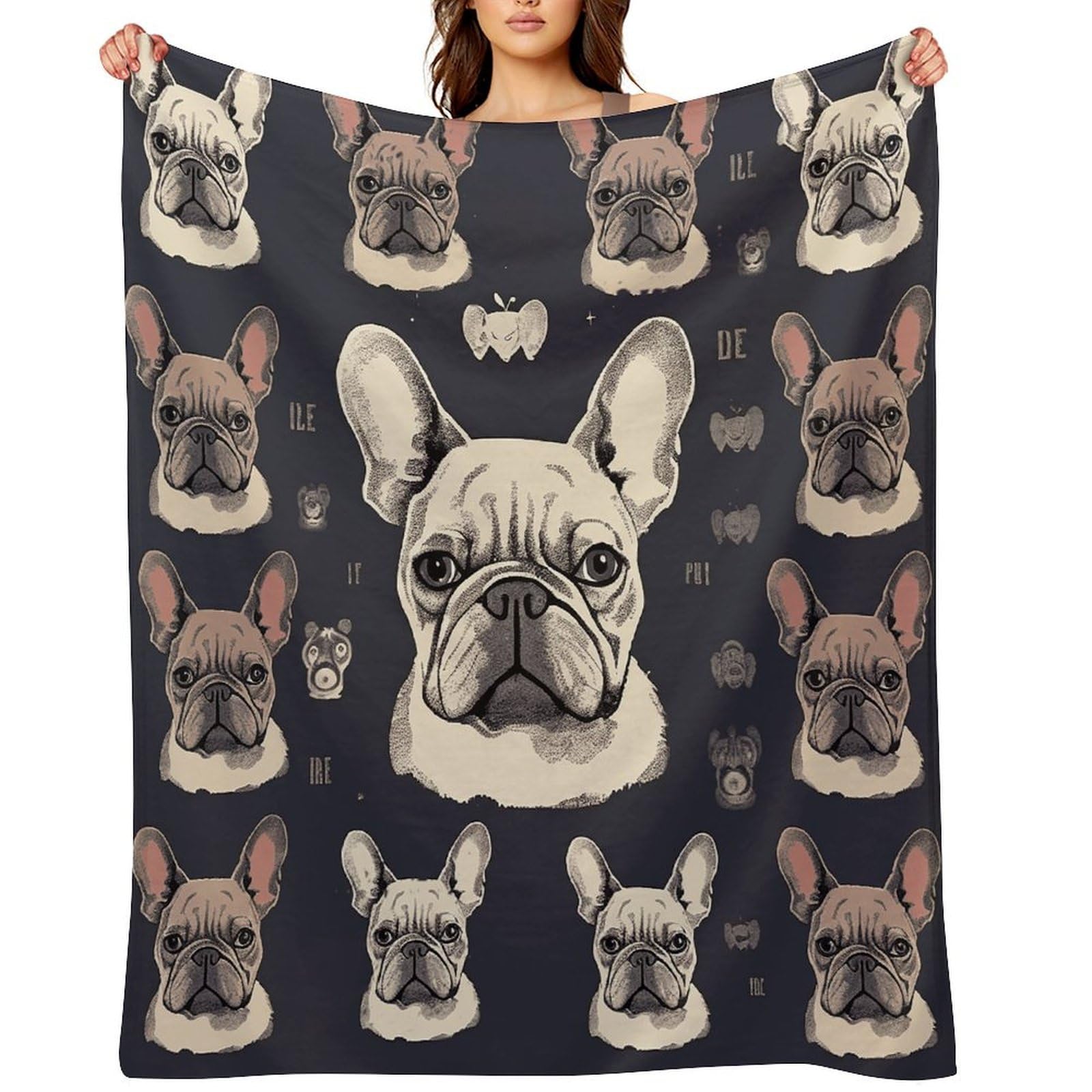 I Love French Bulldog Throw Blanket for Couch and Bed Super Soft Warm Lightweight Throw Blankets Cozy Fuzzy Flannel Blanket Personalized Decorative Blankets for Sofa Decor 60"x80"