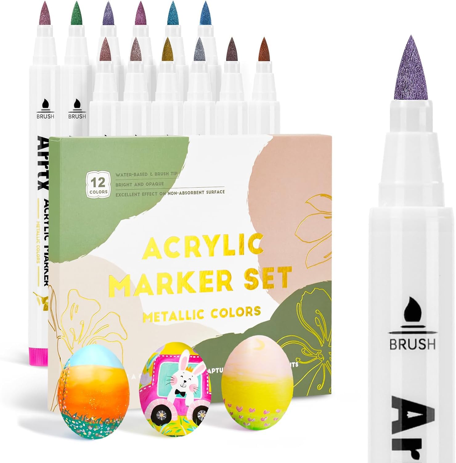 – NALACAL 12 Colors Acrylic Paint Pens, Extra Fine Tip Metallic Brush Marker, Acrylic Markers, Markers Fine Tip, for Rock Painting, Ceramic, Glass, Canvas, Mug, Wood, Waterproof Paint DIY Crafts Making