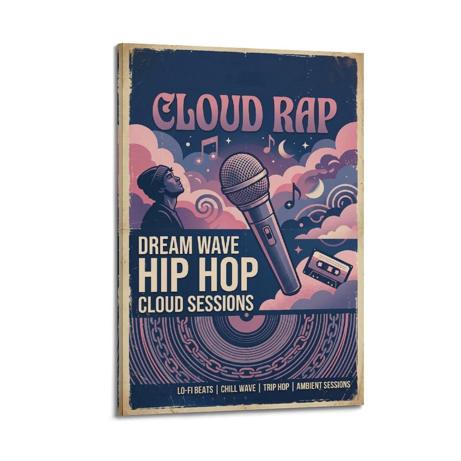 XKUGA Poster con stampa artistica su tela, stile retrò, stile hip hop, con nuvole, rap e onde, stile hip hop, decorazione artistica da parete moderna, decorazione artistica da parete per famiglia