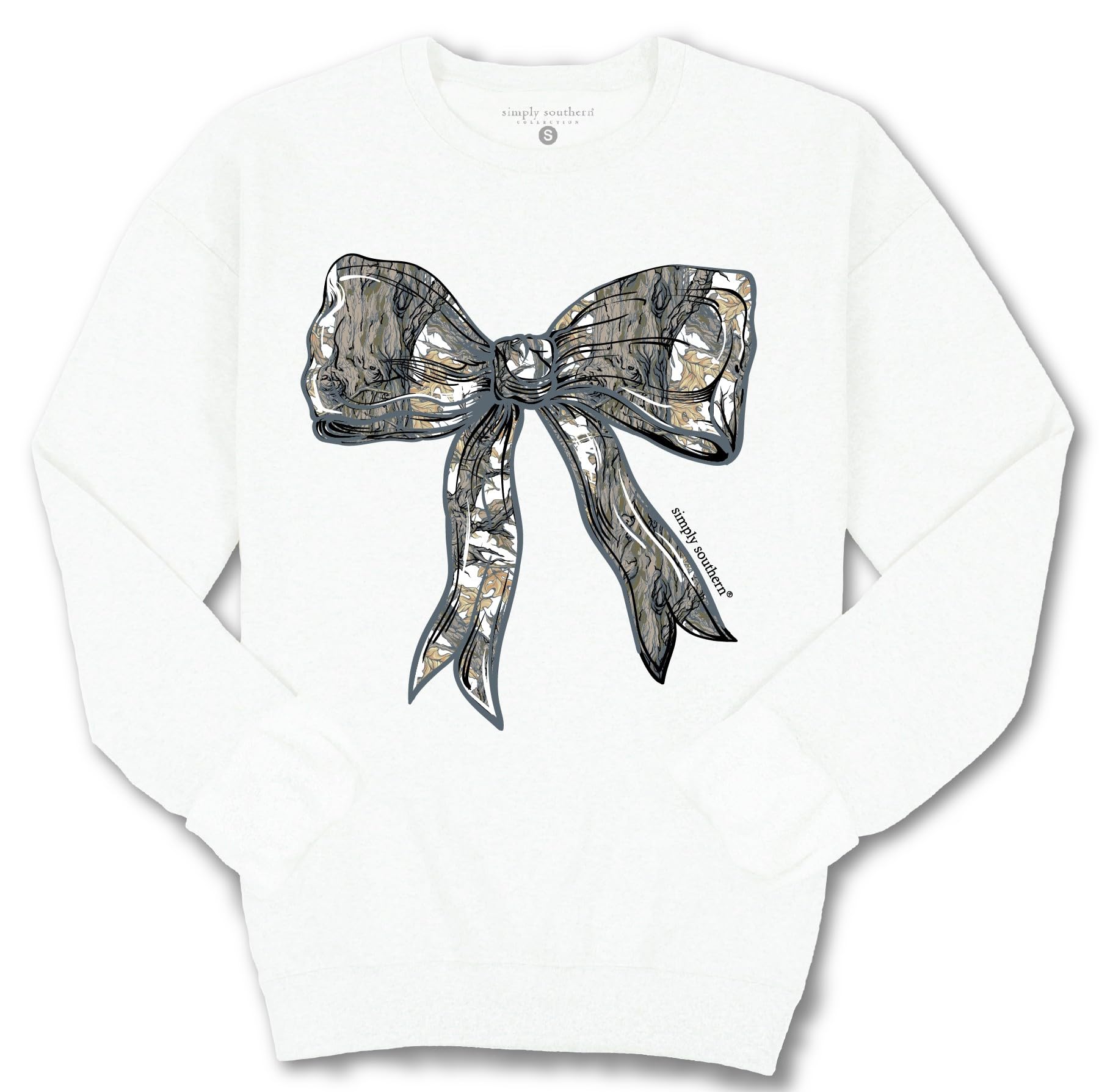 Simply Southern White Camo Bow - Adult Crew Sweater