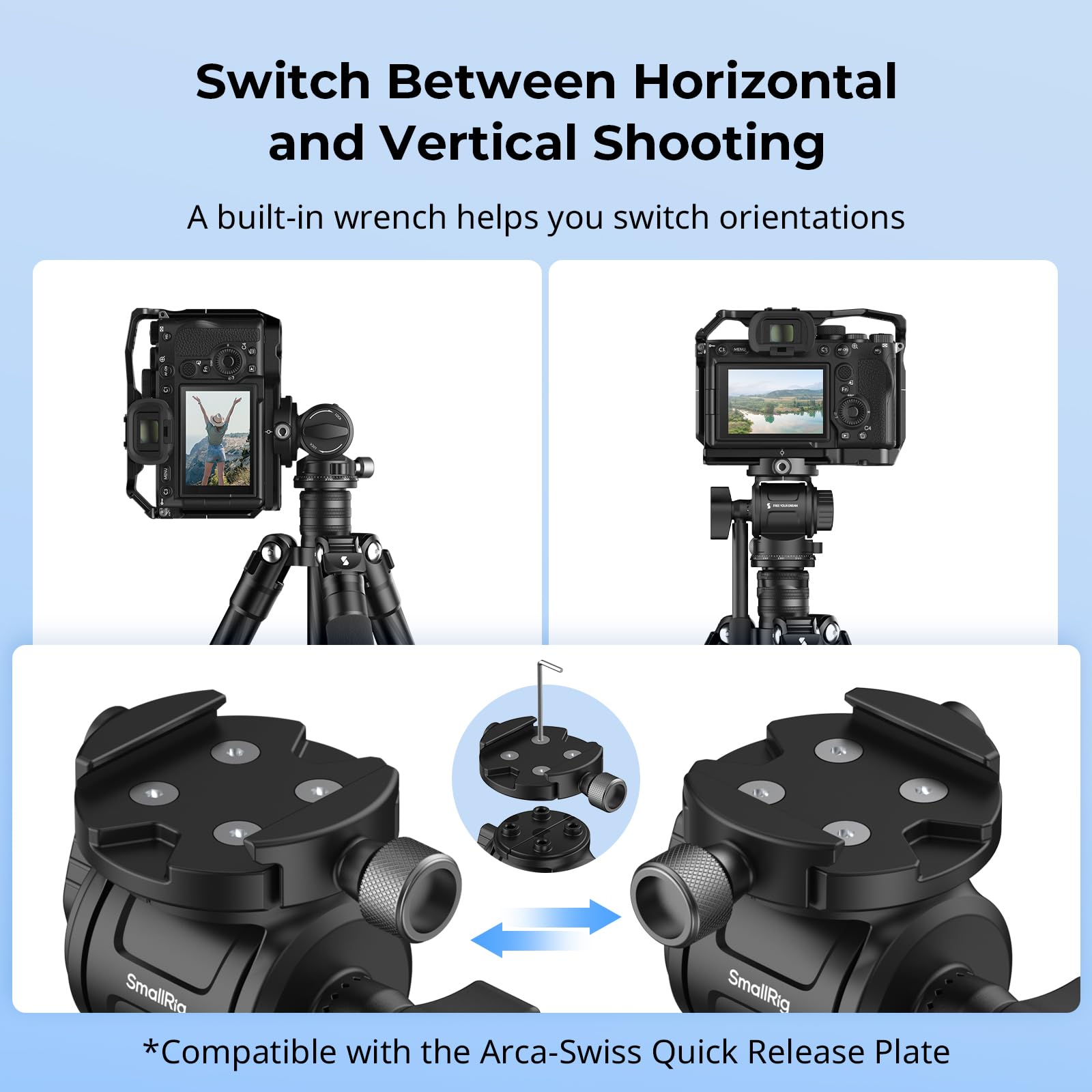 SMALLRIG Tête Vidéo CH3, Tête Fluide pour Trépied, avec Plaque à Dégagement Rapide pour Arca Swiss, Support Pivotant à 360° et Inclinaison à 90°/-70°, Charge Maximale 3 kg/6,6 LB pour Caméra - 4936