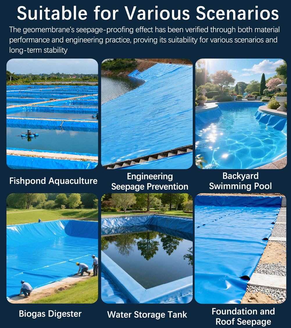 Telo per Laghetto da Giardino Blu in HDPE, 0,2mm, Telo Flessibile Pieghevole Impermeabile per Piscine E Laghetti, Fontana, Lago Artificiale, Cascate, Stagni per Pesci Koi(1x15m)
