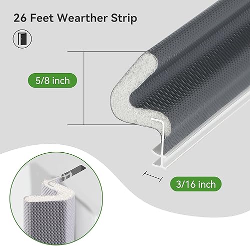 Miniatura 5 de ASWEI Burlete de sellado para puerta de 26 pies de largo, espuma de Q", burlete de repuesto para marco de puerta, sello de instalación de ranura