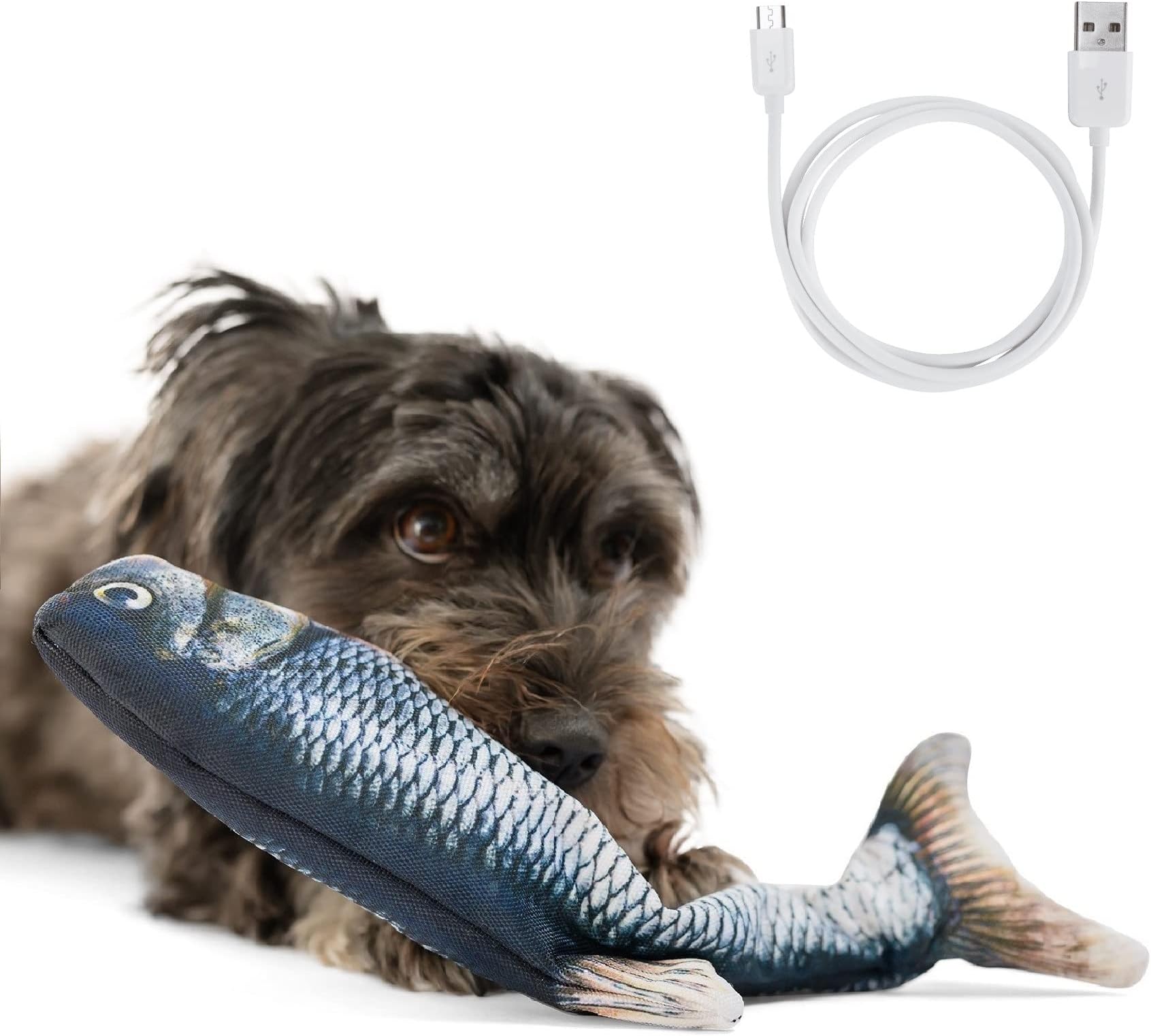 AmazinglyCat Floppy Fish Dog Toy - Interactive Dog Toy with Moving Tail | USB Charged Flopping Fish Toy for Dogs up to 30lb | Small Dog Toys Interactive for Excercise & IQ | Machine-Washable Cover