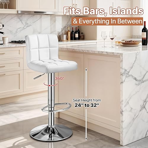 Miniatura 45 de Magshion Juego de 2 taburetes de bar, modernos taburetes de bar giratorios de piel sintética con respaldo, sillas de bar cuadradas ajustables sin