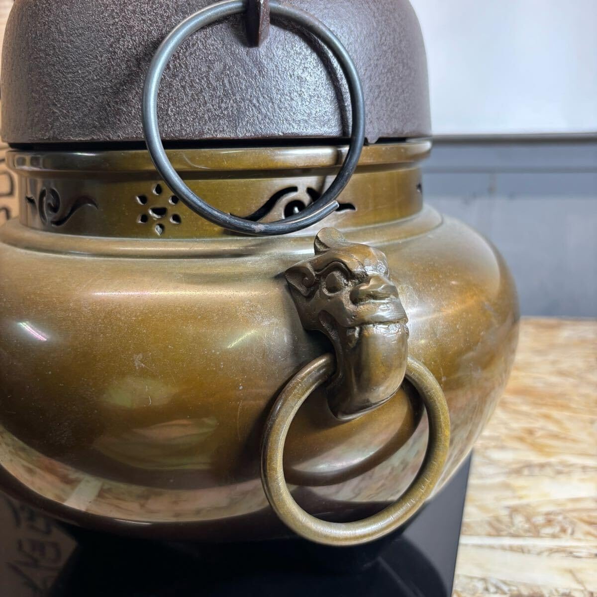茶道具 風炉師 金谷浄雲作 唐銅鬼面風炉 釜師 高橋敬典作