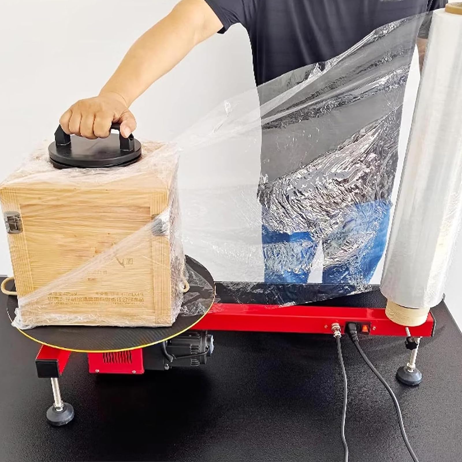Máquina eléctrica para Envolver con Film Estirable, máquina Manual para Envolver y flejar Paquetes, Cajas de cartón y Equipaje, máquina de Envolver Cajas de cartón de Mesa.