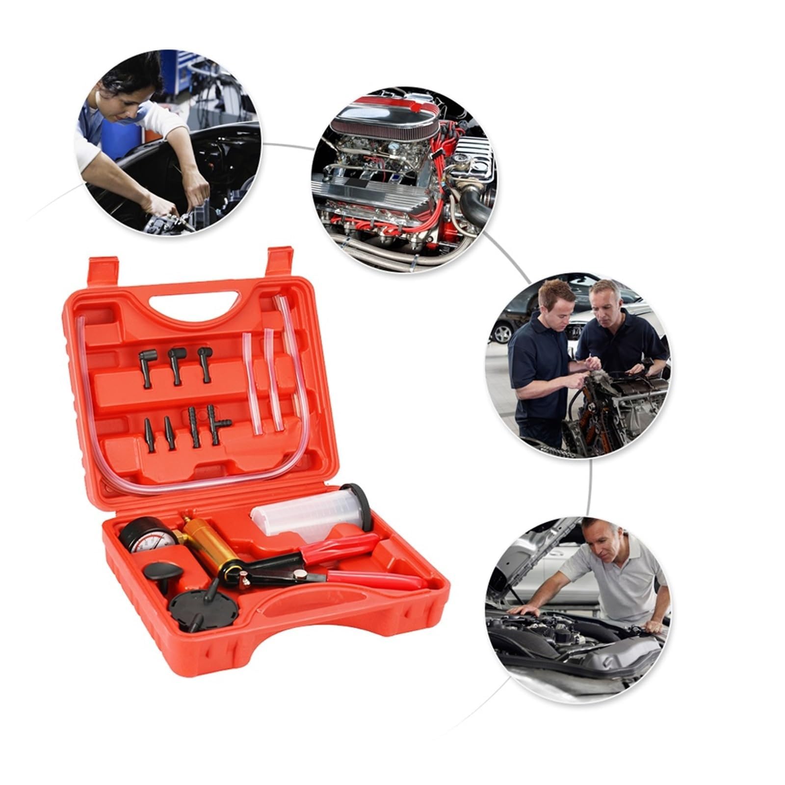 Purgador de líquido de Frenos por vacío Manual Herramientas de purgado Pistola de vacío Kit de comprobador de Bomba Bomba de Aluminio Manómetro de vacío