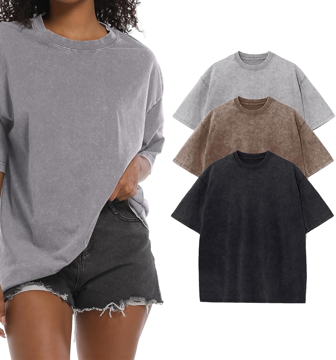 BINTEHGS Oversized Grunge Vintage t Shirts for Women Short Sleeve Cotton Casual Baggy Tees Teens Trendy Crew Neck Loose Tops