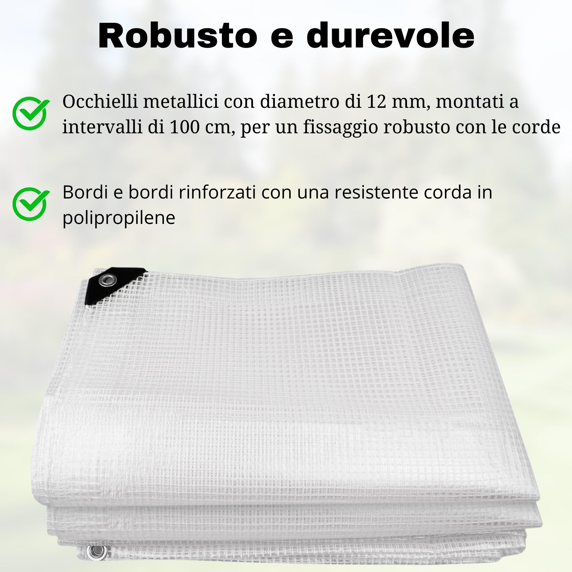 WDB - Telo impermeabile esterno - Telone occhiellato ogni 100 cm - Telone resistente al gelo, alla pioggia e ai raggi UV per giardino, gazebo, campeggio e mobili - Telo 100g Trasparente - 5 x 8 m