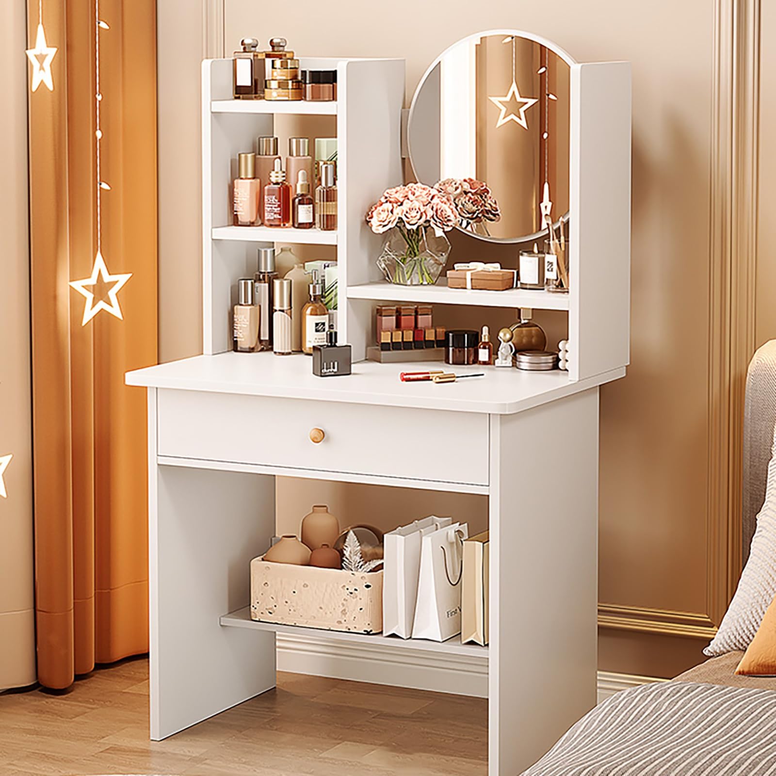 Coiffeuse Table avec LED Miroir, 3 Couleurs et Luminosité Réglables Moderne Table de Maquillage avec 5 Tiroirs et Chaise en Velours pour Chambre, Assemblage Flexible, 80/100 * 40 * 76 CM Coiffeuse Table avec LED Miroir, 3 Couleurs et Luminosité Réglables Moderne Table de Maquillage avec 5 Tiroirs et Chaise en Velours pour Chambre, Assemblage Flexible, 80/100 * 40 * 76 CM