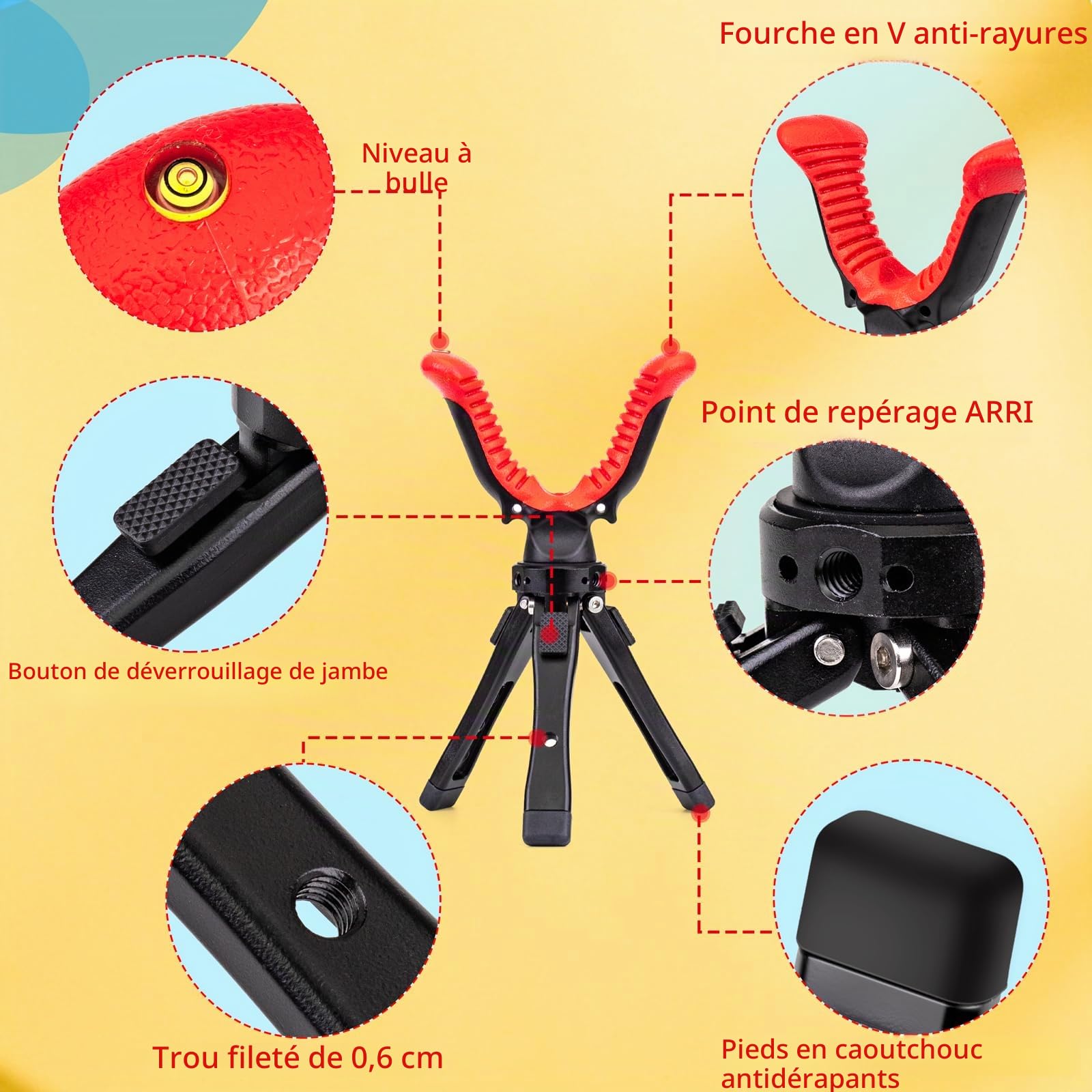 Zeadio Repose-Pieds pour trépied Zeadio, Support de trépied Ajustable avec Rotation à 360 degrés et Collier en V pour Tous Les appareils Photo