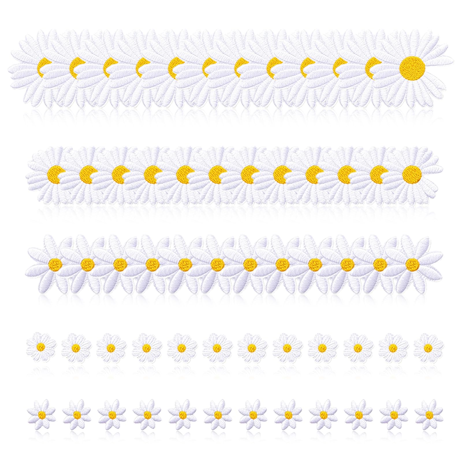 60 PCS Daisy Flower Iron on Patches for Clothing, 5 Sizes Applique Sew on Patches Floral Embroidery Patch Daisy Flowers Patch for Clothes Bags Shoes Jackets Jeans