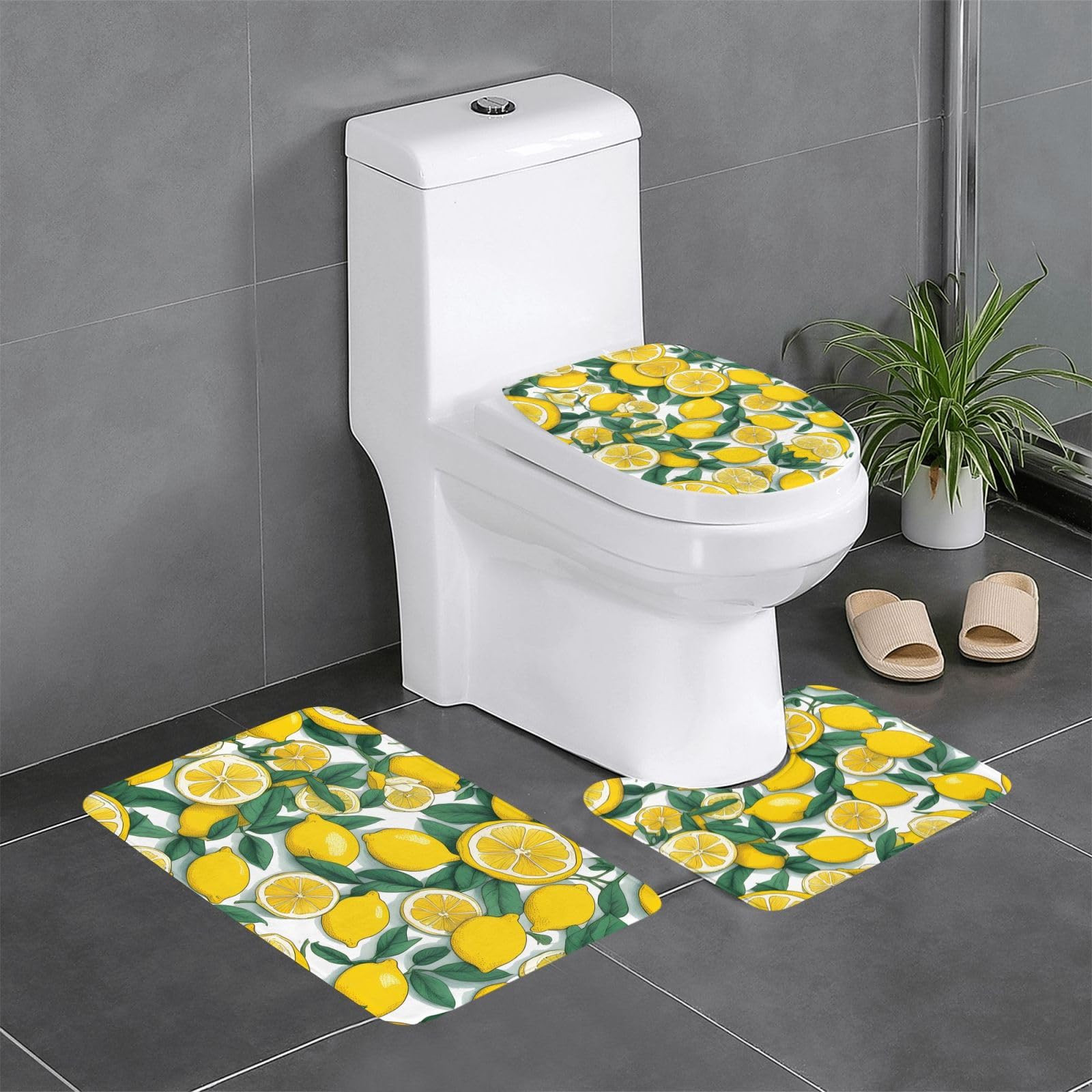 Tapis de salle de bain antidérapants pour WC et coiffeuse motif citron