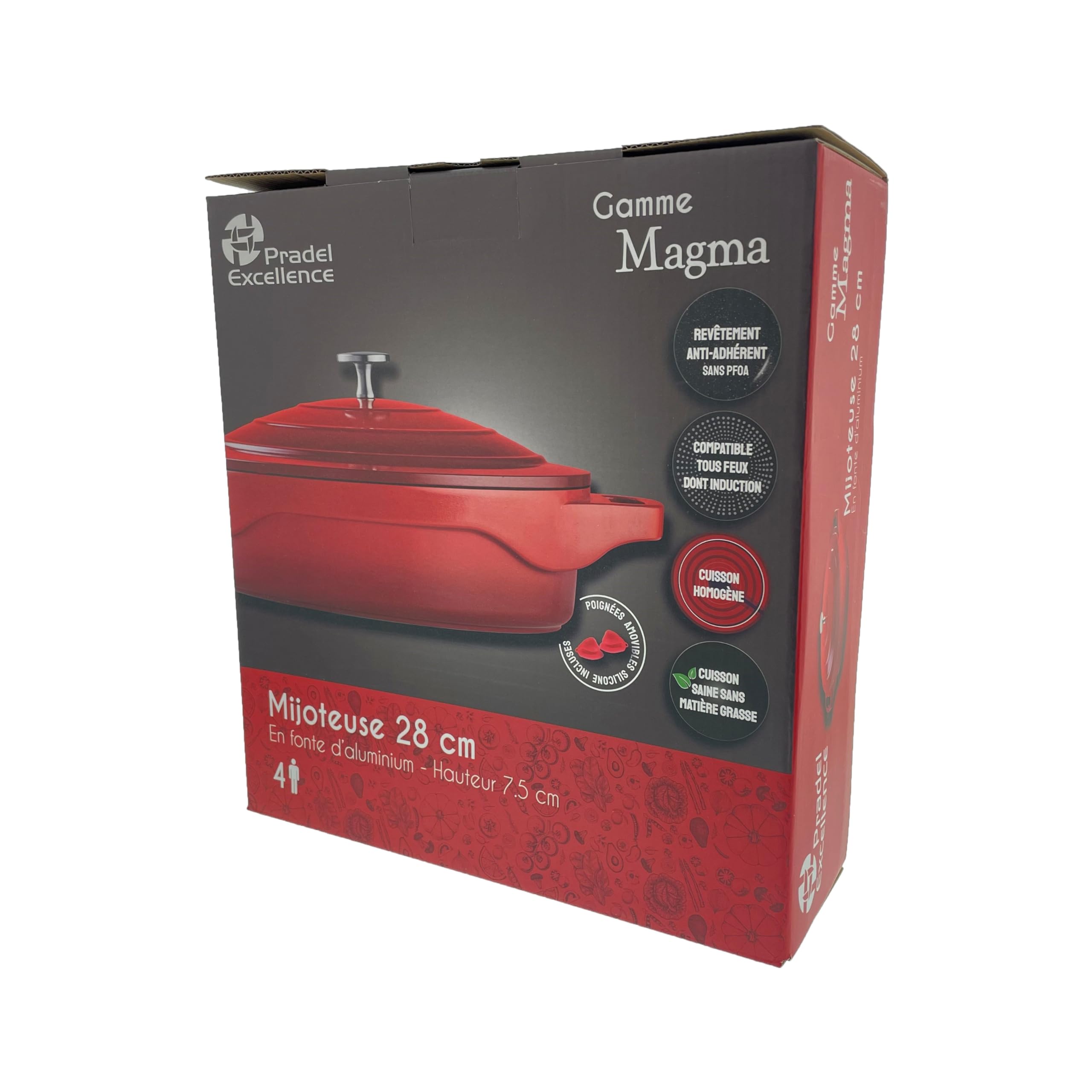 Pradel Excellence - PCUI003005 - Mijoteuse Ø28 cm avec Couvercle - Gamme Magma - Fonte d'Aluminium - Revêtement Antiadhésif façon Pierre - Maniques incluses - Tous Feux, Four, Lave-Vaisselle
