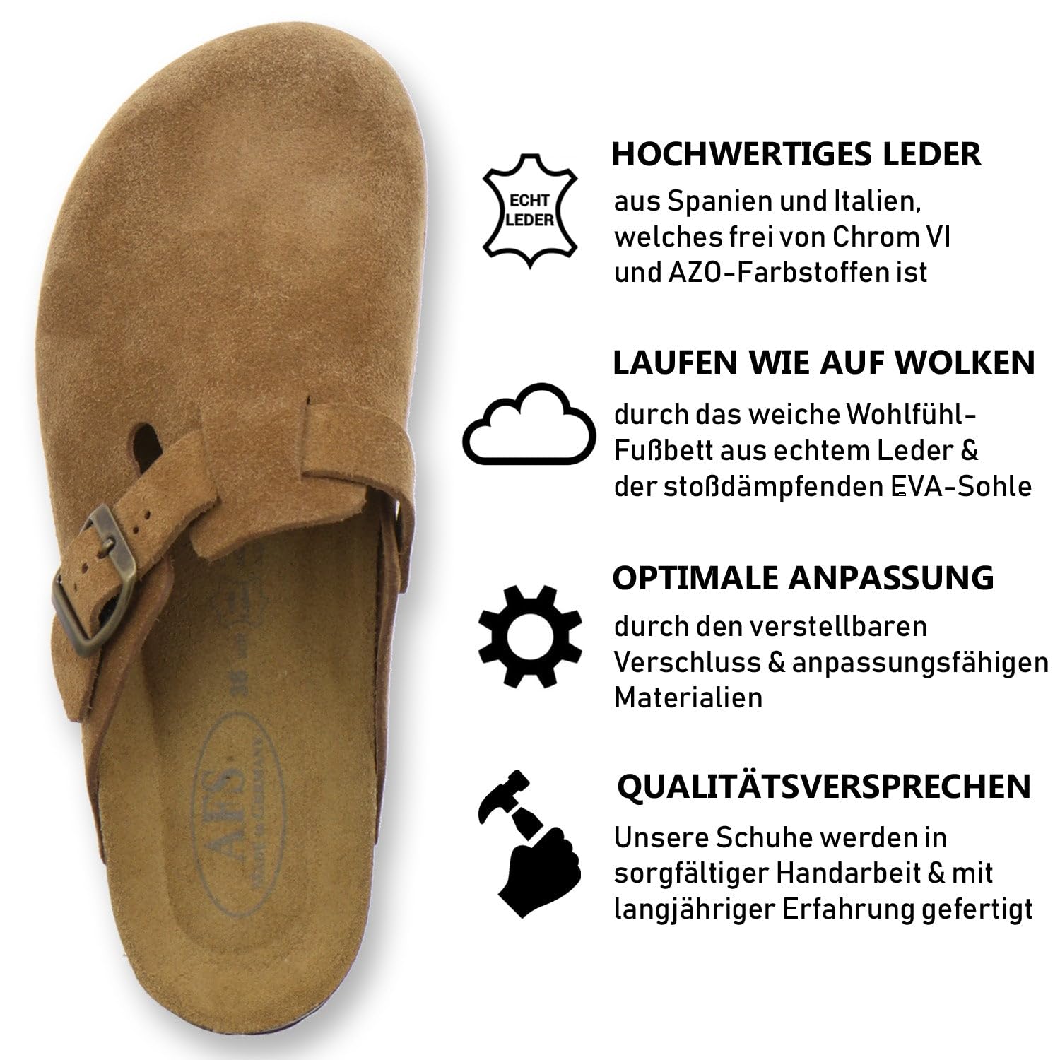 AFS-Schuhe 2900 Chaussons confortables pour femme, bout fermé, sabots en cuir, fabriqués en Allemagne